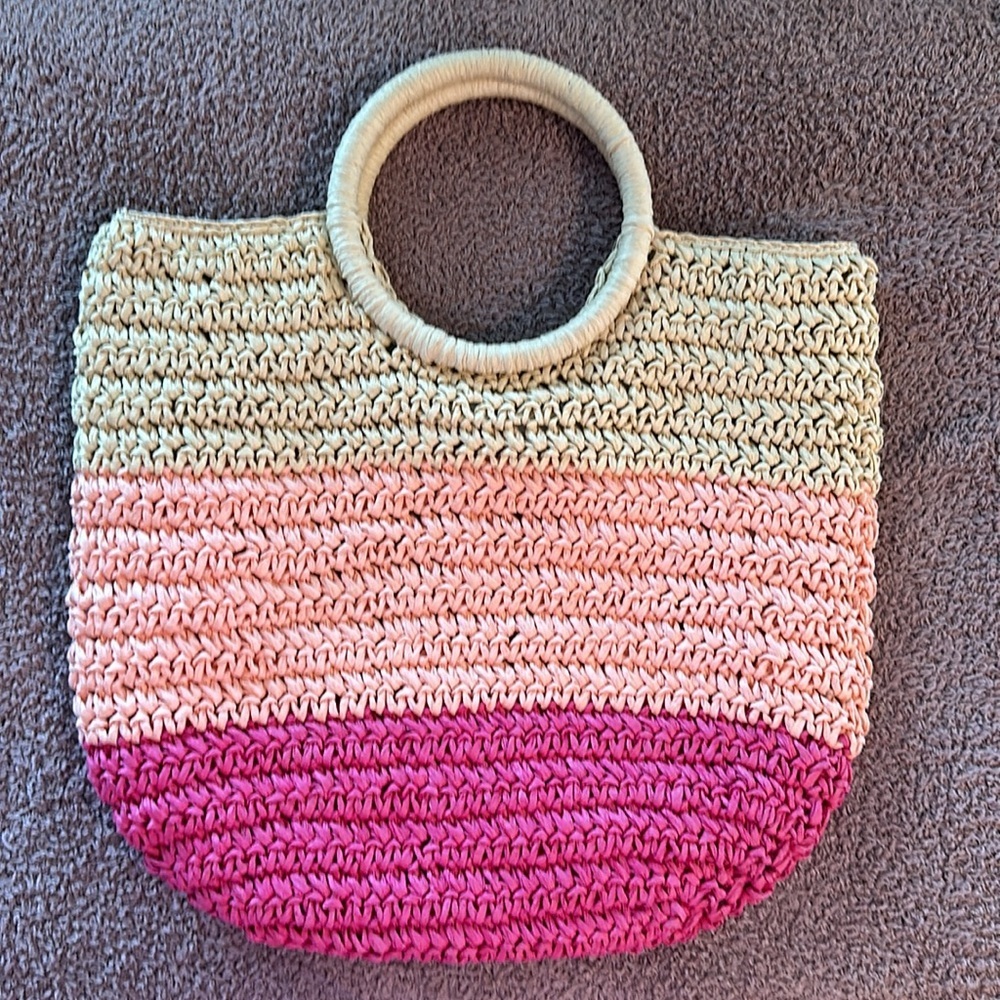 Talbots Pink Ombre Straw Tote with Round Handles - Picture 3 of 5